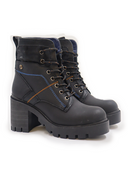 Botas de cuero para mujer San Polos modelo EK5101 en color negro, con tacón de 5.5cm y cordones.