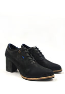 Botines de cuero para mujer San Polos modelo Euf008 en color negro con tacón cuadrado, vista lateral.