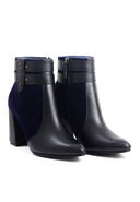 Botas de cuero para mujer San Polos estilo casual en color negro y azul, vista lateral.