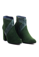 Vista lateral de botas de cuero verde para mujer San Polos modelo 1300 con tacón medio y detalles de pitón.