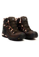 Botas industriales para mujer San Polos 2838 color café rosado con puntera de policarbonato.