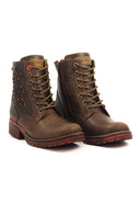 Botas de cuero para mujer San Polos modelo Fulton Pardo de color marrón, vista lateral.