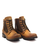 Botas de cuero para mujer San Polos estilo casual color miel con cordones, vista lateral.