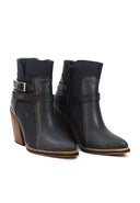 Botines de cuero para mujer San Polos modelo EK6220 en color negro, con tacón de 7.5cm.
