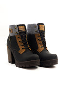 Botines de cuero para mujer San Polos EK8935 color negro con tacón cuadrado.