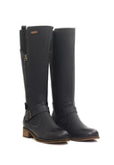 Botas de cuero caña larga para mujer San Polos color negro, vista lateral.