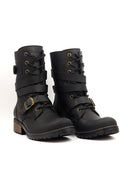Botas de cuero para mujer San Polos modelo JI05 en color negro, estilo casual con cordones.